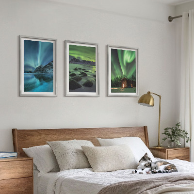 Tavelpaket med ramar Vinterlandskap norrsken berg