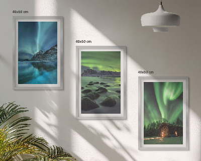 Tavelpaket med ramar Vinterlandskap norrsken berg