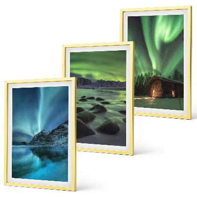 Tavelpaket med ramar Vinterlandskap norrsken berg