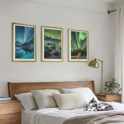 Tavelpaket med ramar Vinterlandskap norrsken berg