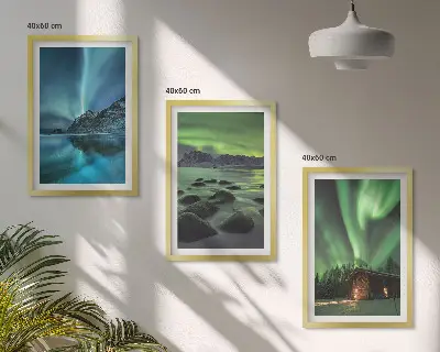 Vinterlandskap med norrsken och berg tavelpaket med ramar