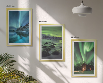 Tavelpaket med ramar Vinterlandskap norrsken berg