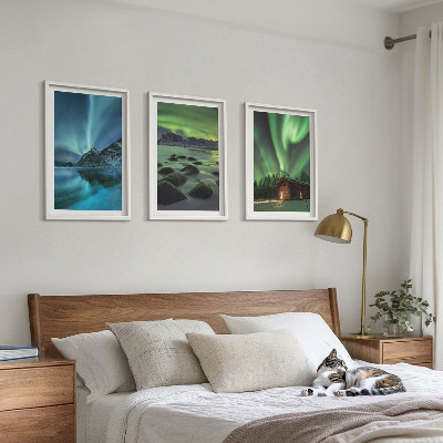 Tavelpaket med ramar Vinterlandskap norrsken berg