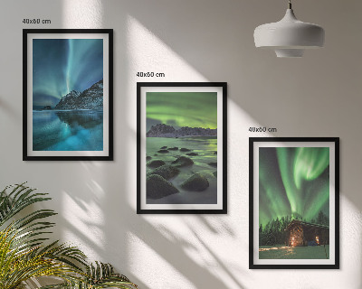 Tavelpaket med ramar Vinterlandskap norrsken berg