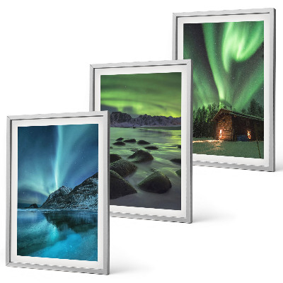 Tavelpaket med ramar Vinterlandskap norrsken berg