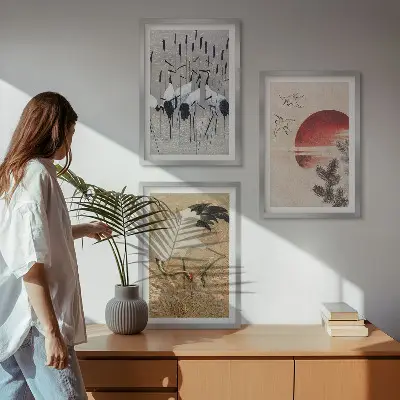 Japanska tranor landskap tavlor i set om 3