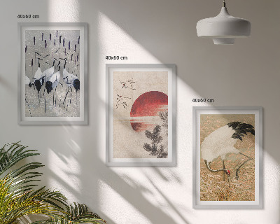 Set om 3 tavlor Japanska tranor landskap