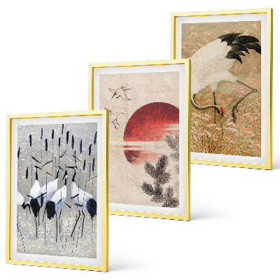 Set om 3 tavlor Japanska tranor landskap