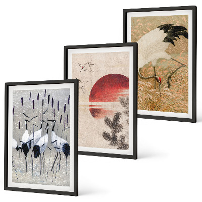 Set om 3 tavlor Japanska tranor landskap