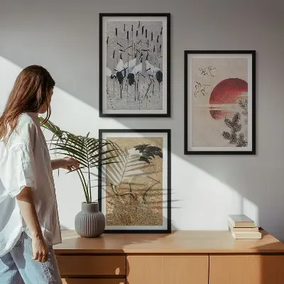 Japanska tranor landskap tavlor i set om 3