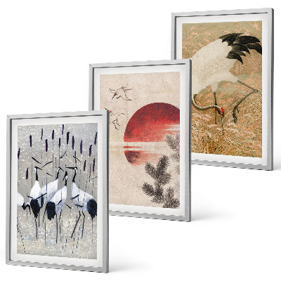 Set om 3 tavlor Japanska tranor landskap