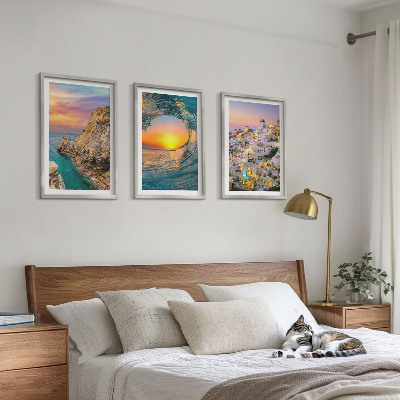 Tavelpaket med ramar Havsvågor vita hus Santorini