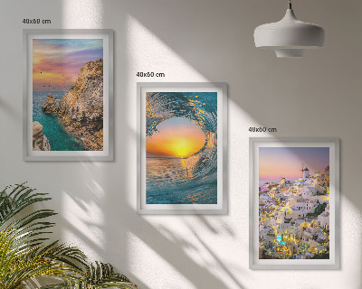 Tavelpaket med ramar Havsvågor vita hus Santorini