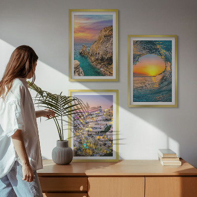 Tavelpaket med ramar Havsvågor vita hus Santorini
