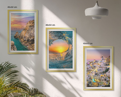 Tavelpaket med ramar Havsvågor vita hus Santorini