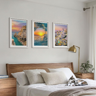 Tavelpaket med ramar Havsvågor vita hus Santorini