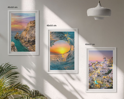 Tavelpaket med ramar Havsvågor vita hus Santorini