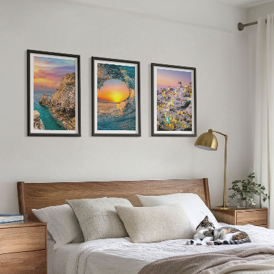 Tavelpaket med ramar Havsvågor vita hus Santorini