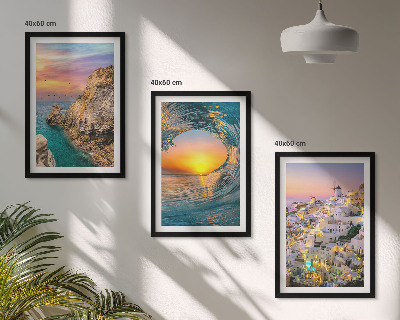 Tavelpaket med ramar Havsvågor vita hus Santorini