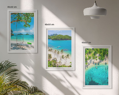 Set om 3 tavlor Stränder, palmer, klart vatten