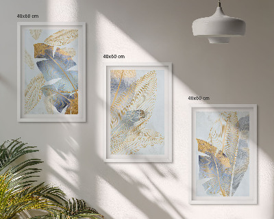 Set om 3 tavlor Ljusblå-beige blad