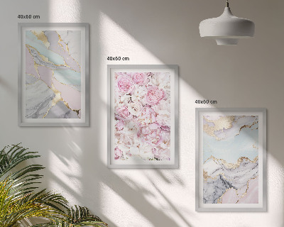Tavelpaket med ramar Rosa blommor marmor pastell