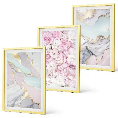 Tavelset med ramar rosa blommor i marmor och pastell