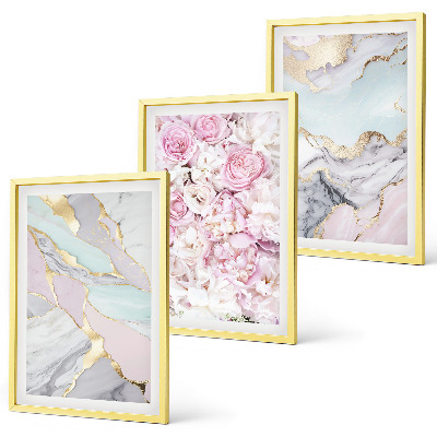 Tavelpaket med ramar Rosa blommor marmor pastell