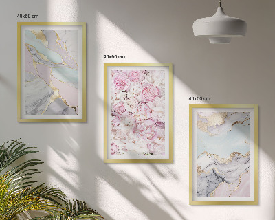 Tavelpaket med ramar Rosa blommor marmor pastell
