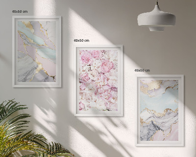 Tavelpaket med ramar Rosa blommor marmor pastell