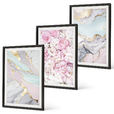 Tavelpaket med ramar Rosa blommor marmor pastell