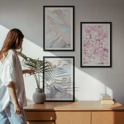 Tavelpaket med ramar Rosa blommor marmor pastell