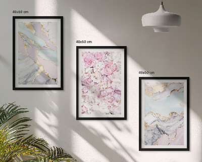 Tavelpaket med ramar Rosa blommor marmor pastell