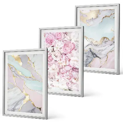 Tavelset med ramar rosa blommor i marmor och pastell