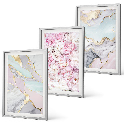 Tavelpaket med ramar Rosa blommor marmor pastell