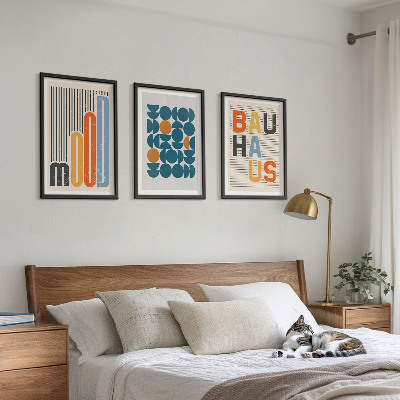 Tavelpaket med ramar Bauhaus geometriska mönster