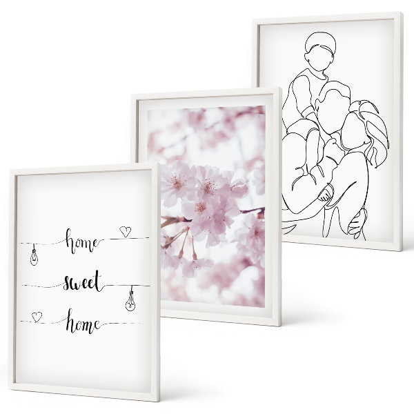Set om 3 tavlor Blommor familj minimalistisk