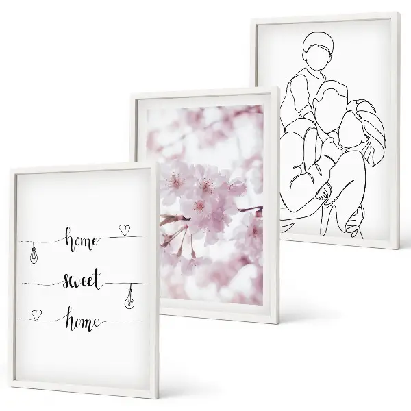 Blommor familj minimalistisk set om 3 tavlor
