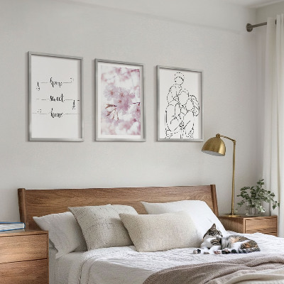 Set om 3 tavlor Blommor familj minimalistisk