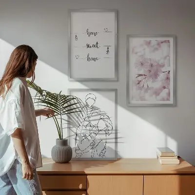 Blommor familj minimalistisk set om 3 tavlor