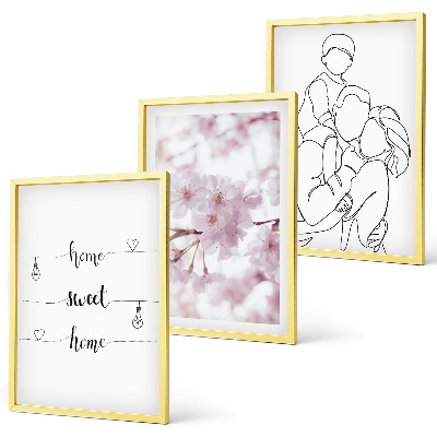 Set om 3 tavlor Blommor familj minimalistisk