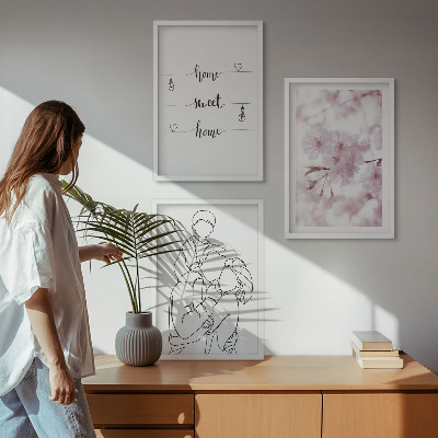 Set om 3 tavlor Blommor familj minimalistisk
