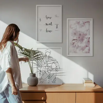 Blommor familj minimalistisk set om 3 tavlor