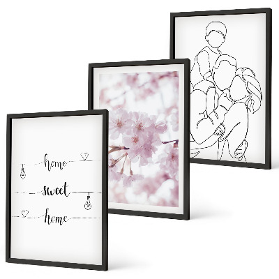 Set om 3 tavlor Blommor familj minimalistisk