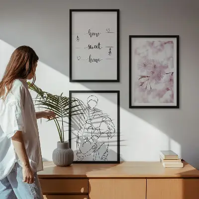 Blommor familj minimalistisk set om 3 tavlor