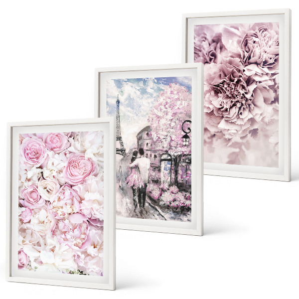 Tavelset ovanför soffa Blommor i nyanser av rosa landskap
