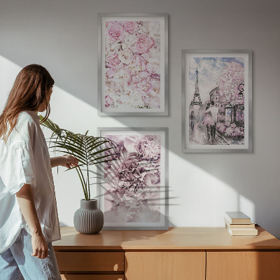 Tavelset ovanför soffa Blommor i nyanser av rosa landskap