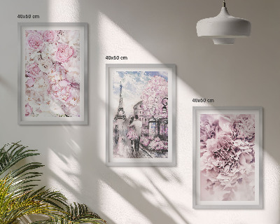 Tavelset ovanför soffa Blommor i nyanser av rosa landskap
