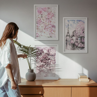 Tavelset ovanför soffa Blommor i nyanser av rosa landskap