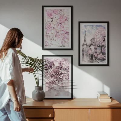 Tavelset ovanför soffa Blommor i nyanser av rosa landskap